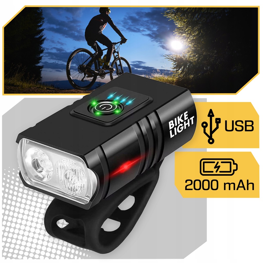 Lampka ROWEROWA przednia tylna ZESTAW AKUMULATOROWA na kierownicę USB EAN (GTIN) 5906700041969